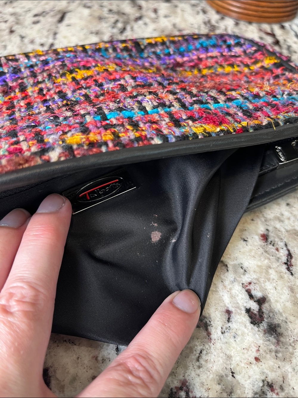 Talbots Multicolor Tweed Shoulder Bag with Black Trim & Chain - Picture 10 of 12